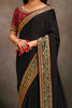 Black Designer Saree with Embroidered Border Contrast Blouse