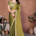 Olive Green Silk Blend Saree with Embroidered Border Designer Blouse 