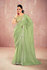 Pastel Green Georgette Saree Silver Embroidered Border Designer Blouse 