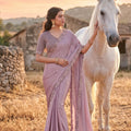 Dusty Mauve Saree with Designer Border and Blouse Piece 