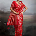 Red Banarasi Silk Saree with Heavy Gold Zari Work Designer Saree