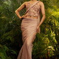 Dusty Peach Crushed Tissue Saree Designer Printed Blouse
