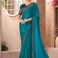 Teal Green Designer Saree Embroidered Lace Border Sequined Blouse 