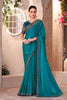 Teal Green Designer Saree Embroidered Lace Border Sequined Blouse 