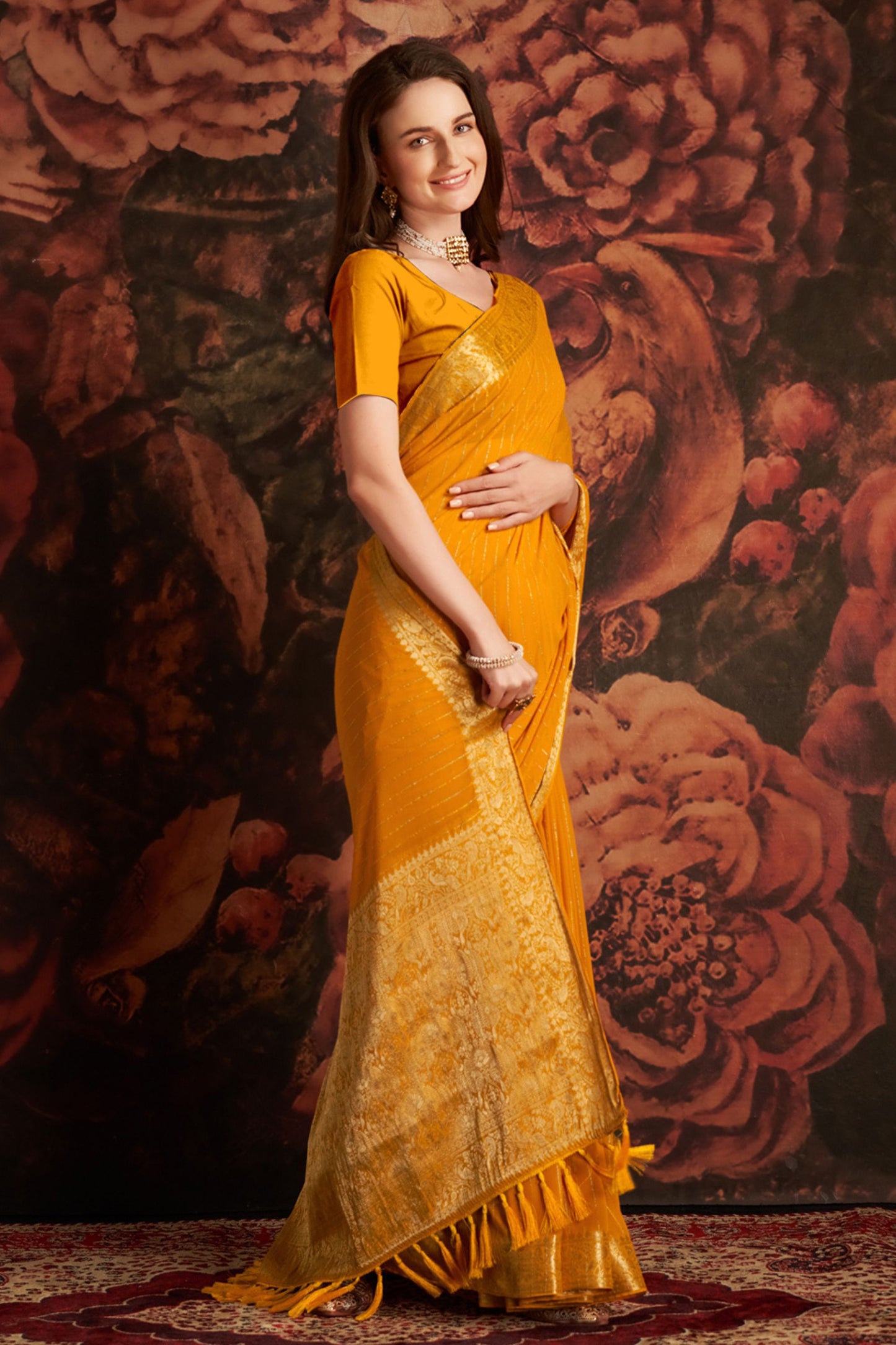 Mustard Yellow Banarasi Silk Saree with Rich Golden Zari Weaving