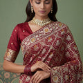 Elegant Maroon Heavy Embroidered Banarasi Silk Saree