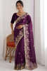 Purple Georgette Saree Heavy Floral Embroidery Designer Blouse