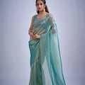 Sea Green Silk Saree with Zari Embroidery Designer Blouse