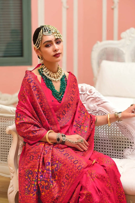 Traditional Red Bandhej Silk Saree Designer Blouse Festive Wear