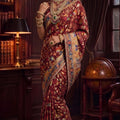 Maroon Banarasi Silk Saree Floral Zari Weaving and Designer Border