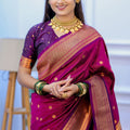 Rani Pink Kanjivaram Silk Saree with Gold Zari Border Butti Work