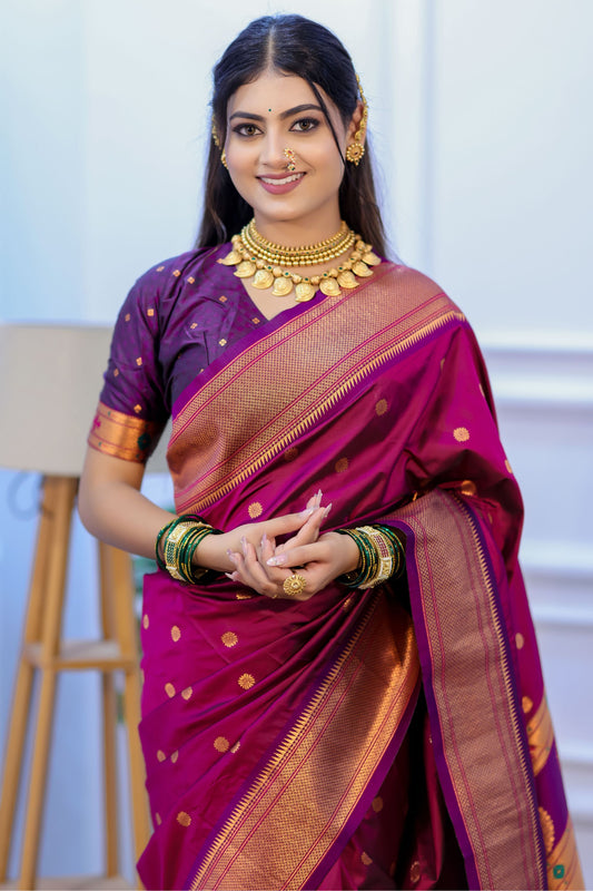 Rani Pink Kanjivaram Silk Saree with Gold Zari Border Butti Work