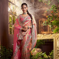 Pink Banarasi Silk Saree with Heavy Silver Zari Work  Border 