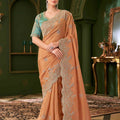 Peach Aqua Saree with Silver Traditional Festive Wear 