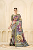 Elegant Grey Floral Printed Linen Cotton Saree
