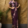 Purple Satin Floral Printed Saree with Matching Blouse Party Wear