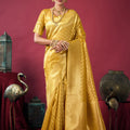 Mustard Yellow Banarasi Silk Saree Rich Golden Zari Weaving Blouse