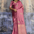 Premium Rose Pink Banarasi Silk Saree with Rich Zari Woven Border