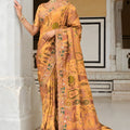 Designer Mustard Printed Silk Saree with Heavy Embroidered Border