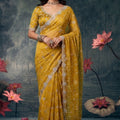 Mustard Yellow Designer Saree with Floral Embroidered Work