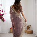 Elegant Mauve Grey Organza Silk Saree with Heavy Designer Blouse