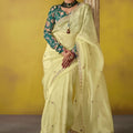 Lemon Yellow Organza Saree Embellished Border Floral Designer Blouse