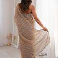 Luxury Taupe Grey Organza Saree with Zari Stripe Work Party Wear