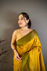 Mustard Yellow and Olive Green Banarasi Silk with Zari Weaving Saree