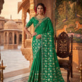Green Silk Saree with Gold Zari Work and Designer Border