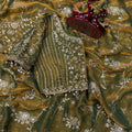 Olive Green Organza Saree Heavy Sequins Embroidery Designer Blouse
