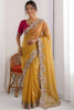  Mustard Yellow Tissue Silk Saree with Heavy Floral Embroidered Border 
