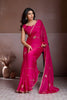Rani Pink Embroidered Chiffon Saree with Zari Border Party Wear