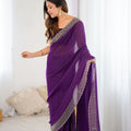 Elegant Purple Georgette Saree with Heavy Embellished Border