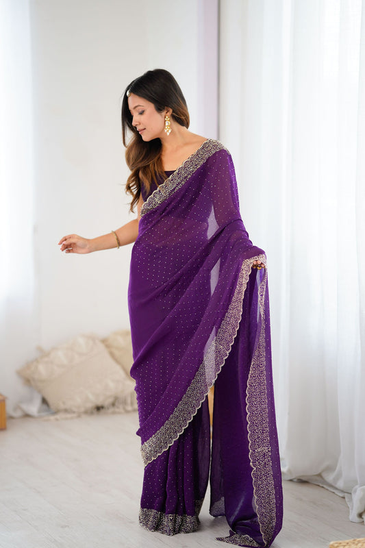 Elegant Purple Georgette Saree with Heavy Embellished Border