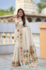 Off White Floral Woven Linen Silk Saree with Designer Peacock Border