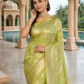 Green Silk Saree with Gold Zari Floral Weaving Traditional Wear Saree