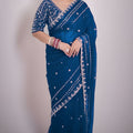 Blue Georgette Saree with Heavy Sequins Embroidery Blouse