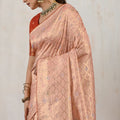 Peach Banarasi Silk Saree with Zari Weaving Rich Designer Pallu