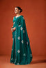 Teal Green Embroidered Georgette Saree Floral Motifs Designer Border