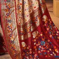 Elegant Cream and Maroon Patola Silk with Traditional Print Saree
