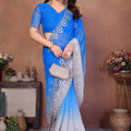 Royal Blue and Grey Georgette Saree Embroidered Border Work