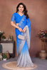 Royal Blue and Grey Georgette Saree Embroidered Border Work