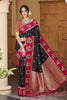Black Rani Pink Banarasi Silk Saree Gold Zari Peacock Motifs Saree