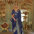 Royal Navy Blue Silk Saree with Metallic Zari  Festive Wear Saree