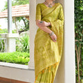 Olive Green Cotton Silk Saree with Traditional Woven Border