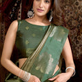 Olive Green Gold Silk Saree Floral Zari Weaving Saree