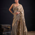 Golden Grey Tissue Silk Saree with Subtle Zari Butti Work