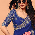 Royal Blue Embroidered Designer Silk Saree with Heavy Border Blouse Piece