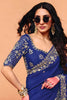 Royal Blue Embroidered Designer Silk Saree with Heavy Border Blouse Piece