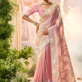 Blush Pink Silk Saree Shimmer Embroidered Border Designer Blouse